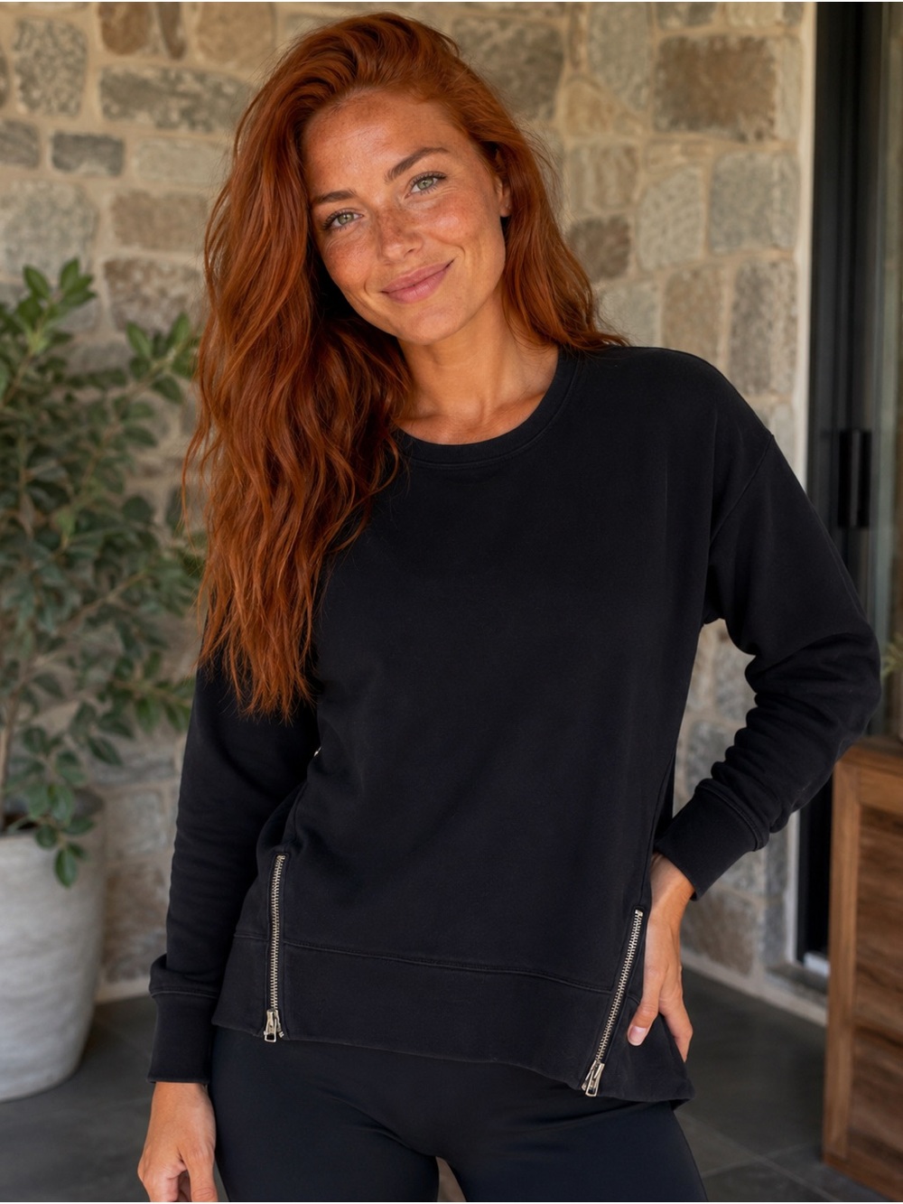 Athleta Black Zip Detail Sweatshirt Pullover Soft Luxe Athleisure xs